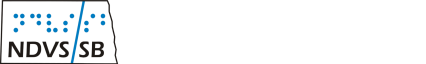ND VS/SB Logo State of North Dakota Shape outlined in black with a white background.  Blue braille letters are above each letter with the text NDVS/SB.  To the right of the image is North Dakota Vision Services/School for the Blind
