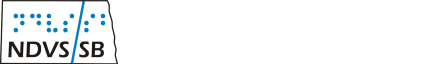 ND VS/SB Logo State of North Dakota Shape outlined in black with a white background.  Blue braille letters are above each letter with the text NDVS/SB.  To the right of the image is North Dakota Vision Services/School for the Blind