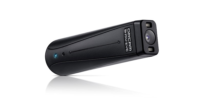 OrCam Eye, a black device with a camera on flat end.