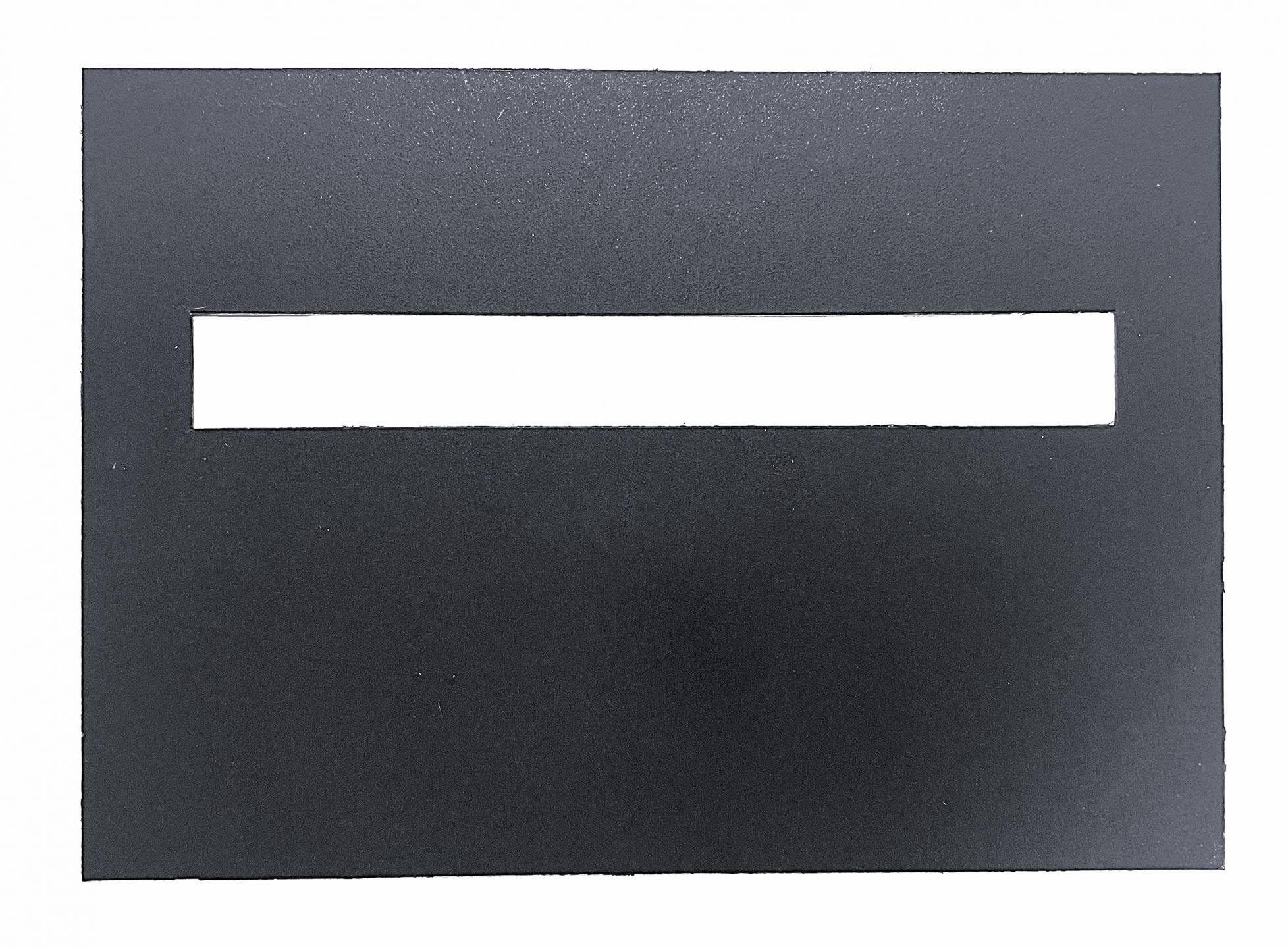 Thin black plastic, 5 inches by 3.5 inches, signature slot towards the top and is 4 inches by .5 inches