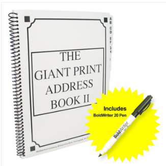 Giant Print Address Book, spiral bound, 8.5 inch by 11 inch address book with tabs for each letter