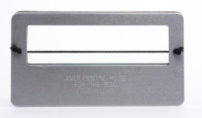 Metal Signature guide with rubber backing and an elastic guide across the signature slot, 4 1/2 inches by 2 1/4 inches.