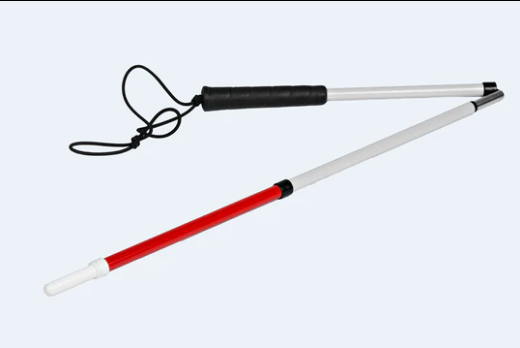 3-section aluminum cane with red bottom shaft and standard handle