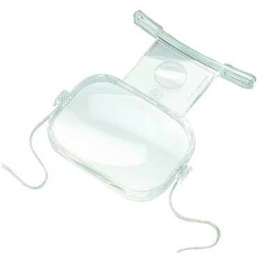 Around the Neck Magnifier, Square lens magnifier with brace that rests against the body and laces that tie around the neck