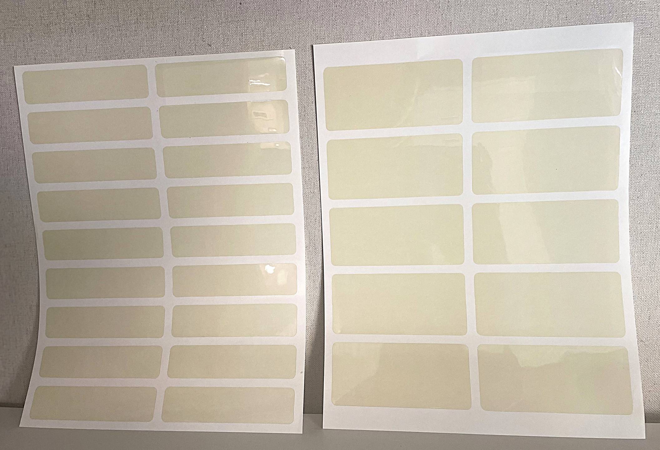 Braille Labels, one sheet with small labels, one sheet with large labels