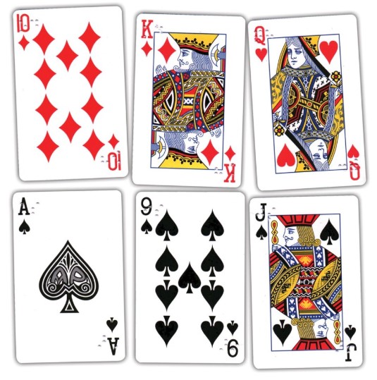 Pinochle card deck with braille in the top left corner