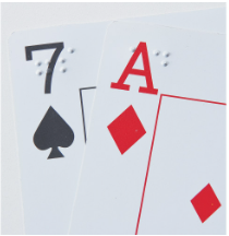 Large Print Playing Cards with Braille, standard size playing cards with large print and braille in each top corner