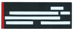 Business Check Guide, folder over guide, check lies on thick cardboard bottom with plastic guide on top, slots for date, payee, amount, written amount, memo, and signature