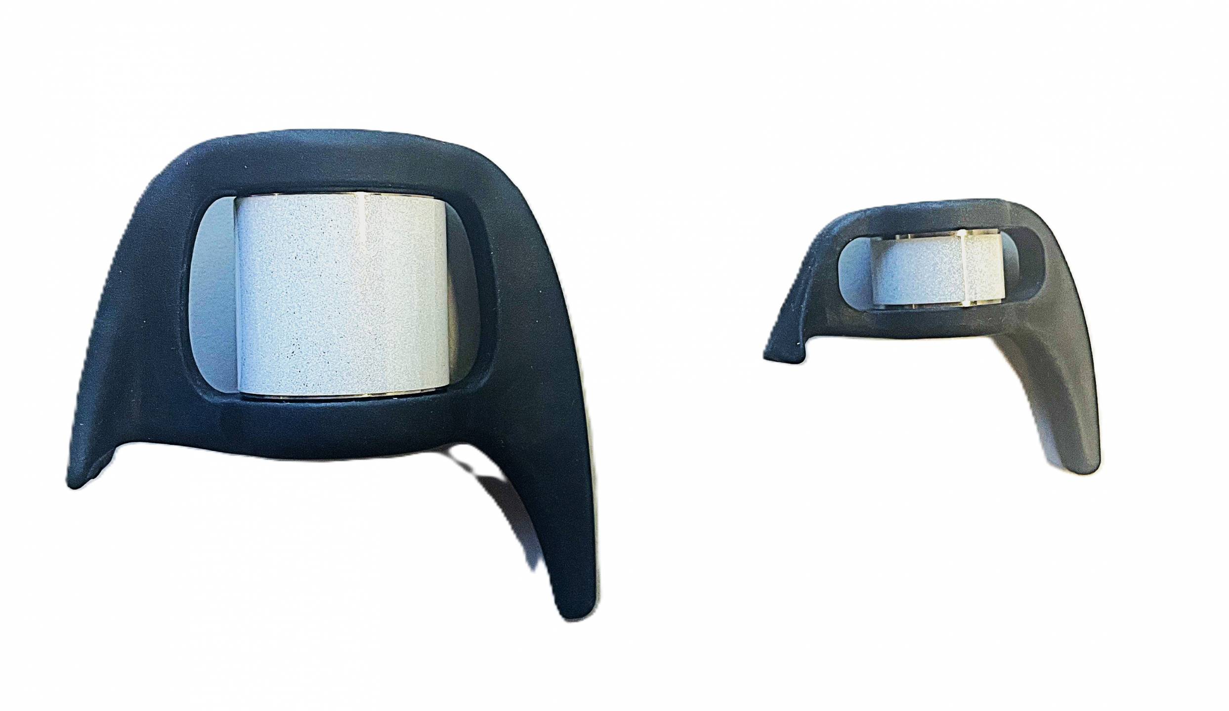 Rubber attachments that slip around the cane, extension on one side that attaches to a surface