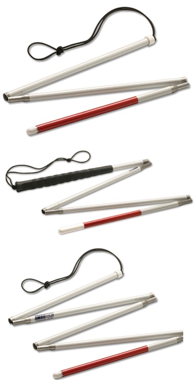 Three canes showing the 3 section vs 4 section vs 5 section