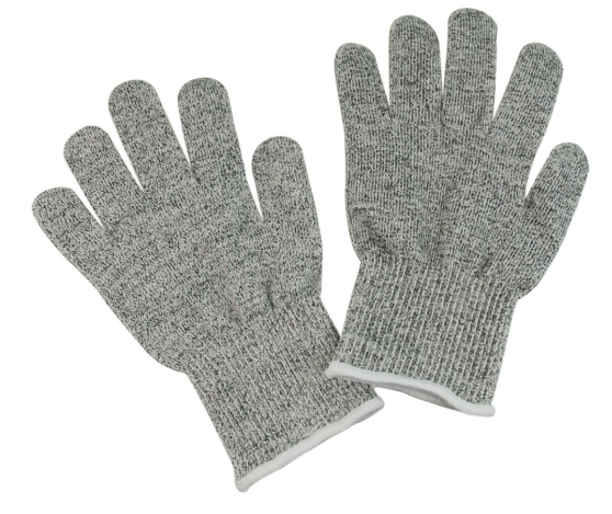 Gray fabric gloves with extended cuff