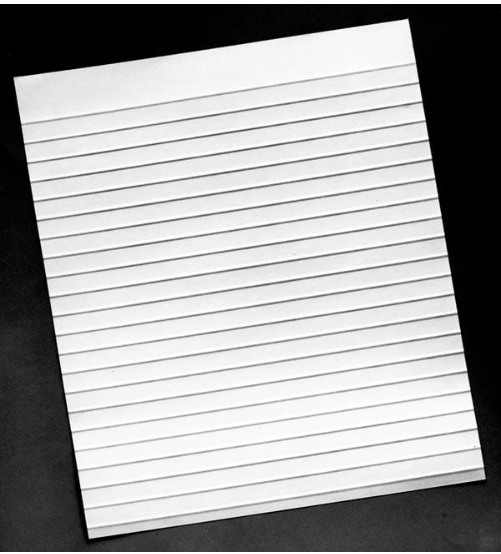 Embossed Pencil Writing Paper, pad is 8.5 inches by 11 inches, 165 sheets, thick tactile horizontal lines down page