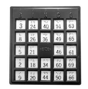 EZ Read Braille Bingo Card, standard size plastic bingo card with raised letters and number and braille