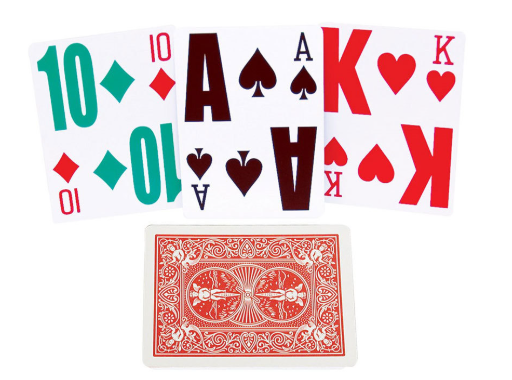EZ-See Low Vision Playing Cards, standard size playing cards with large text and a different color for each suite