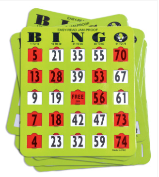 Easy Read Fingertip Bingo Card, standard size bingo card with large print and sliding windows to cover numbers