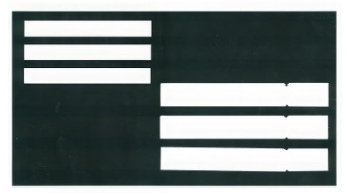 Regular Envelope Guide, plastic guide with 3 slots for "from" address in the top left corner and three wider slots for "to" address in the bottom right corner