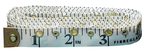 5 feet fiberglass measuring tape, large holes at every inch, small holes at every half inch, double holes at every foot