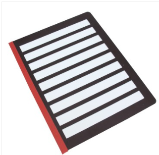 Fold Over Letter Guide, 8.5 inch by 11 inch plastic guide with 9 wide slots, left side bound to thick cardboard backing