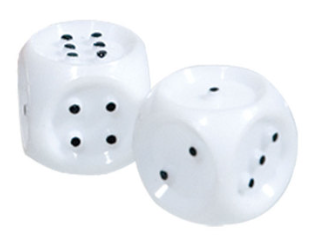 Giant Tactile Dice Set, extra-large set of dice, area for dots is indented and dots are raised