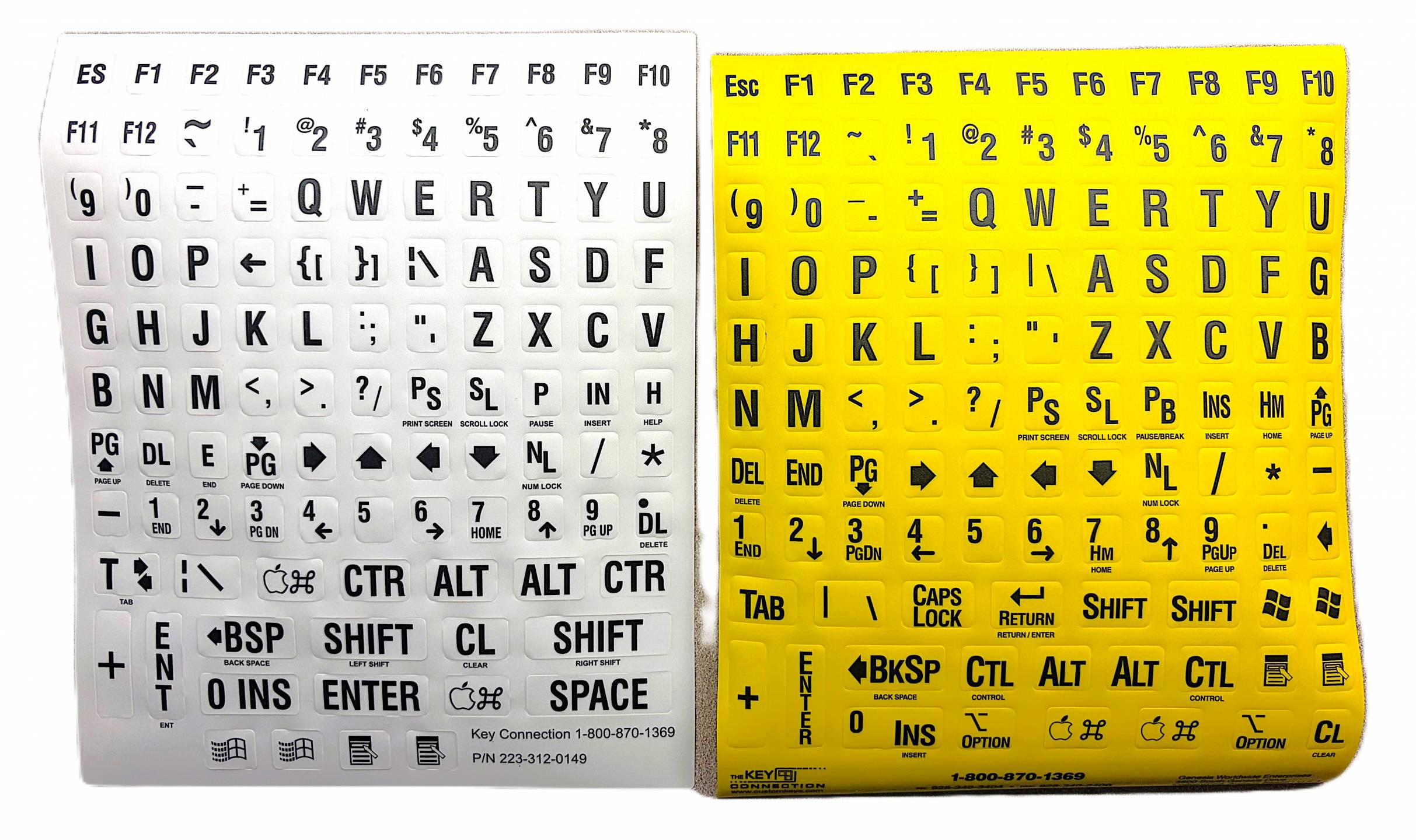Large print keyboard labels, black print on white or black print on yellow