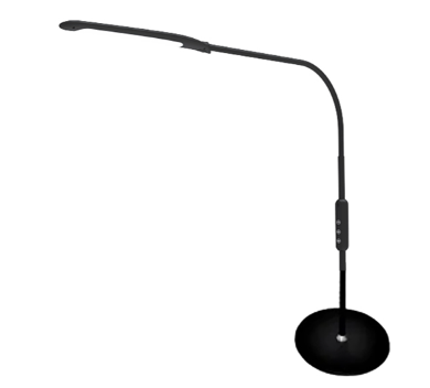 Eschenbach Magno Lumina Max Desktop Lamp, black metal goose neck lamp with solid flat round base, lamp is 27 inches long with the light taking up the last 9 inches, buttons are located towards the base