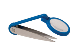 Magnifying Tweezers, standard tweezers with a small round and adjustable magnifier attached