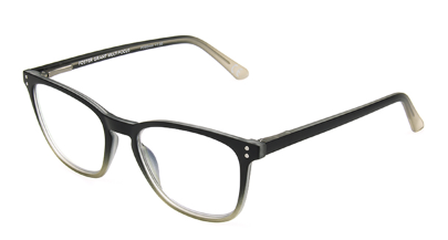 Multi-Focus Reader Glasses, solid frame that completely surrounds lens, lens has 3 different sections of magnification