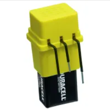 Three pronged level indicator, makes sound when liquid rises to lowest prongs, makes a louder sound when liquid rises to shorter middle prong. Uses 9 volt battery.