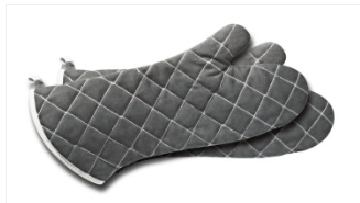 17" Oven Mitt Pair, two quilted gray oven mitts that extend to cover wrist and forearm