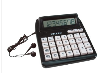 Talking Calculator, calculator with large raised buttons and large display and corded earbuds