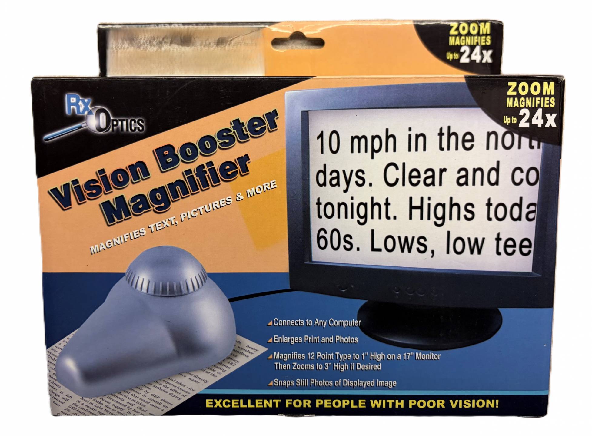 Connects to a computer to magnify items onto the screen