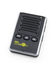 Wilson Recorder, small rectangular recorder with three buttons on the front, record, play, and delete