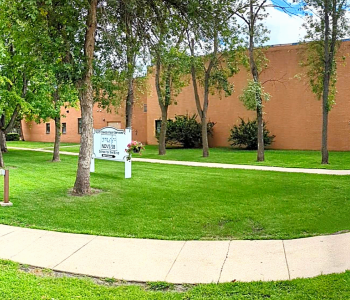 Front building grounds and walk way to the schools front entrance.