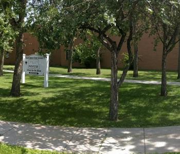 Front building grounds and walk way to the schools front entrance.